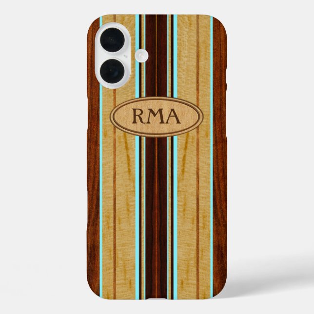 Coques Case-Mate iPhone Nalu Hou Faux Koa Wood Monogram Surboard (Verso)