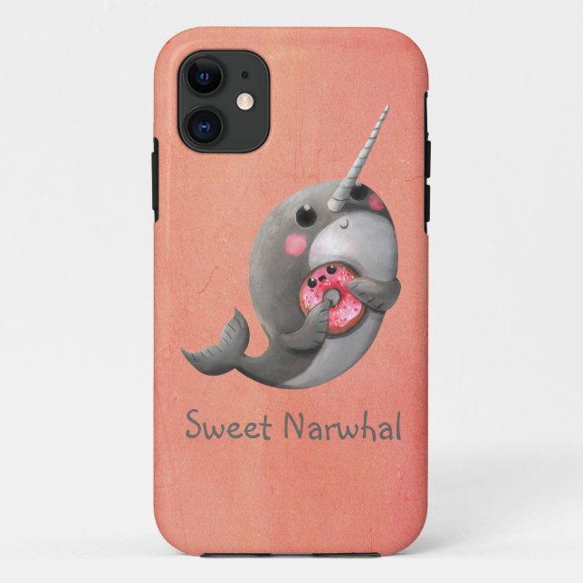 Coques Case-Mate iPhone Narwhal timide avec le beignet (Dos)