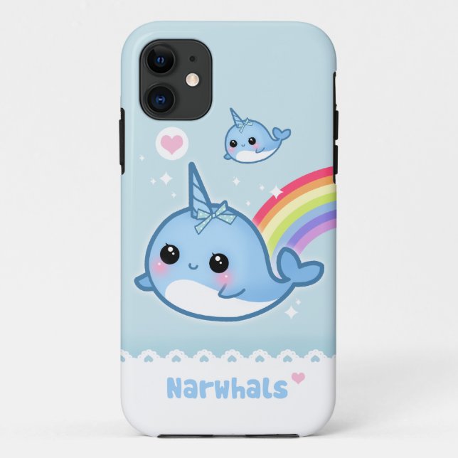 Coques Case-Mate iPhone Narwhals de Kawaii avec l'arc-en-ciel (Dos)