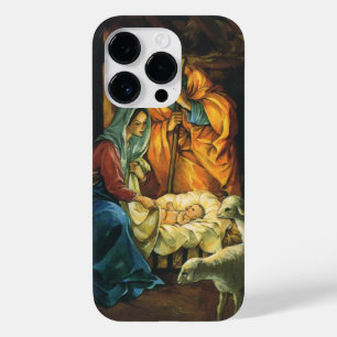 Coque Pour iPhone 14 Pro Nativité de Noël Vintage, Baby Jesus in Manger