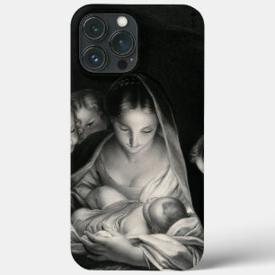 Case-Mate iPhone Case Nativity Baby Jésus Virgin Mary Angels Black White