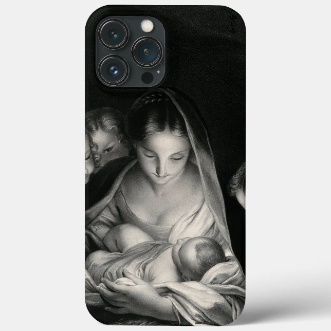 Coques Case-Mate iPhone Nativity Baby Jésus Virgin Mary Angels Black White (Verso)