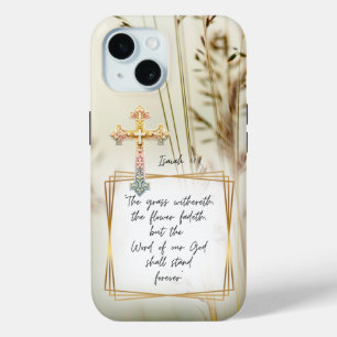Coque Pour iPhone 15 Nature Inspirante Foi Herbe Croix Pastel