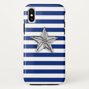 Etui iPhone Case-Mate Nautical Silver Star sur Navy Stripes Motif