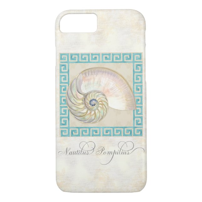 Coques Case-Mate iPhone Nautilus Shell aquarelle grecque clé Damask plage (Dos)