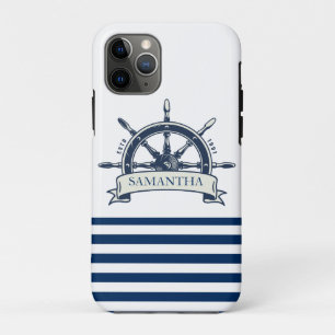 Case-Mate iPhone Case Nautique, Roue de Bateau, Rayures Bleu Marine et B