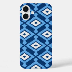 Coques iPhone 16 Plus Navajo Ikat Motif, Indigo et Denim Blue
