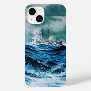 Coque Pour iPhone 14 Navire en mer dans la tempête / Bleu de marine