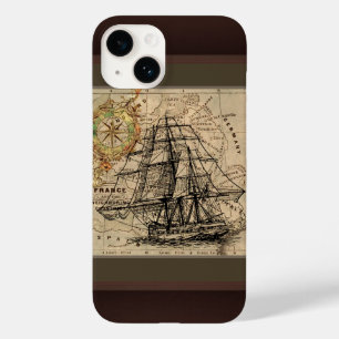 Coque Pour iPhone 14 Navire et carte vintage