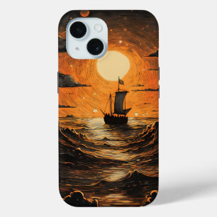 Coque Pour iPhone 15 Navire naviguant la nuit