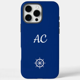 Coques iPhone 16 Pro Max Navires nautiques Roue Bleu+Blanc (Personnaliser)