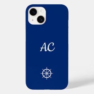 Coque Pour iPhone 14 Navires nautiques Roue Bleu+Blanc (Personnaliser)