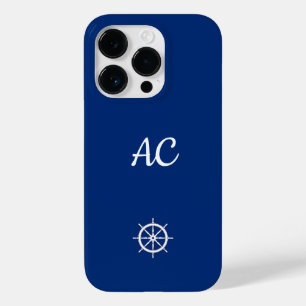 Coque Pour iPhone 14 Pro Navires nautiques Roue Bleu+Blanc (Personnaliser)