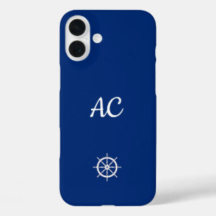 Coques iPhone 16 Plus Navires nautiques Roue Bleu+Blanc (Personnaliser)
