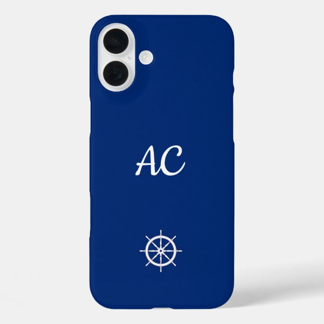 Coques Case-Mate iPhone Navires nautiques Roue Bleu+Blanc (Personnaliser) (Verso)