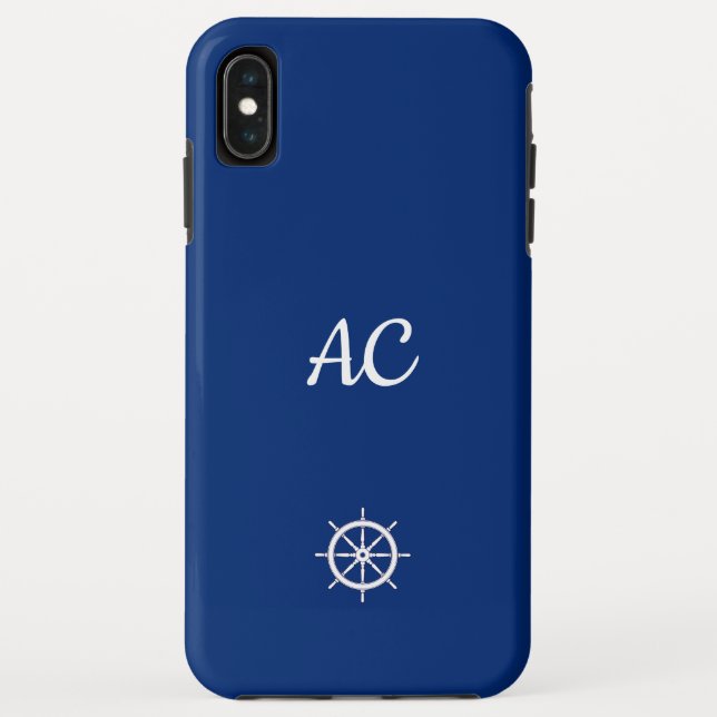 Coques Case-Mate iPhone Navires nautiques Roue Bleu+Blanc (Personnaliser) (Dos)