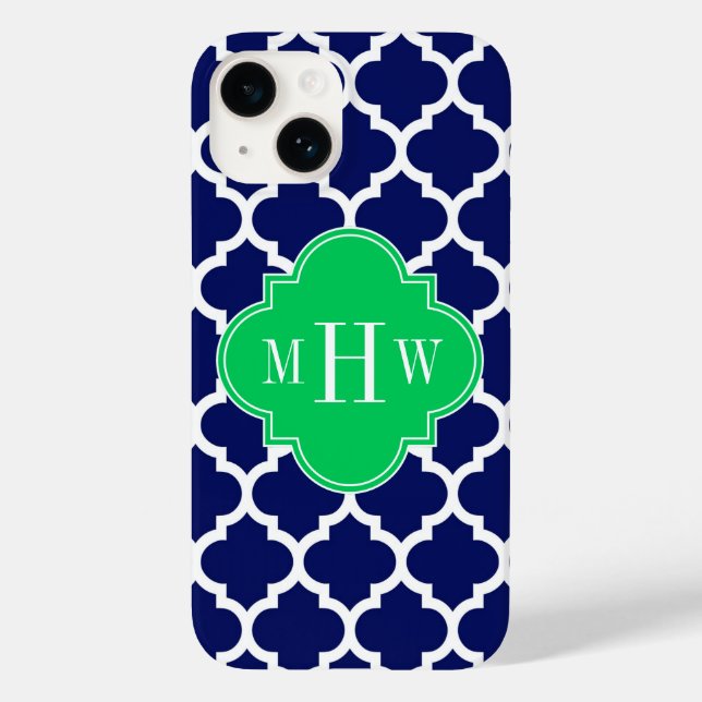 Coques Case-Mate iPhone Navy Blanc Marocain #5 Émeraude 3 Initiale Monogra (Verso)