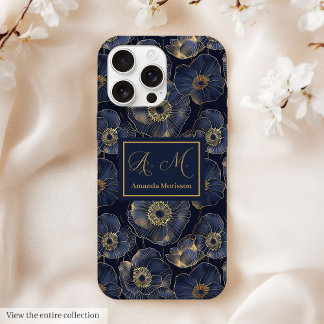 Coque iPhone 15 Pro Max Navy Gold iPhone Case Trendy Quinceañera Monogram