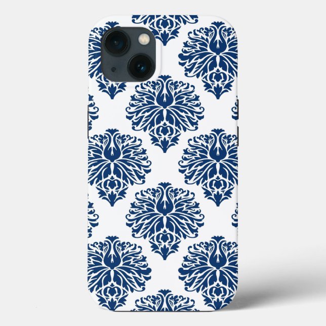 Coques Case-Mate iPhone Navy Grey Elegant Damask (Verso)