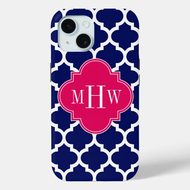Coques Case-Mate iPhone Navy Wht Marocain #5 Raspberry 3 Initial Monogramm (Verso)