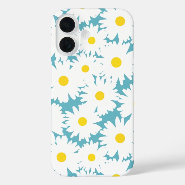 Coques Case-Mate iPhone Négative Space Daisies blanc jaune sur bleu (Verso)