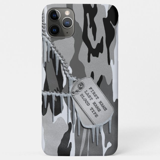 Coques Case-Mate iPhone Neige arctique Camo avec des étiquettes de chien (Dos)