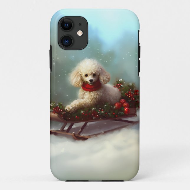 Coques Case-Mate iPhone Neige de Noël caniche hiver (Dos)