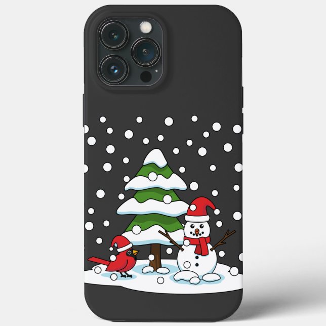 Coques Case-Mate iPhone Neige tombant sur Cardinal, Snowman et Pine Tree (Verso)