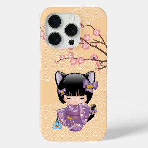 Coque iPhone 15 Pro Neko Kokeshi Poupée - Cat Ears Geisha Girl