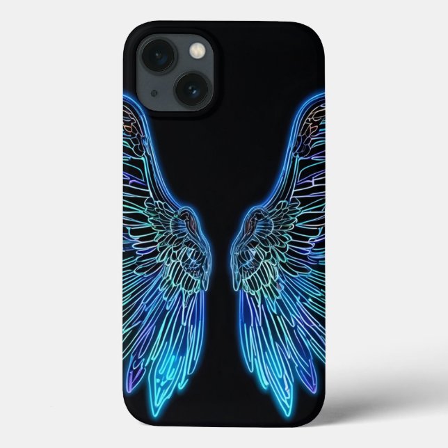 Coques Case-Mate iPhone Neon Blue et Black Angel ailes (Verso)
