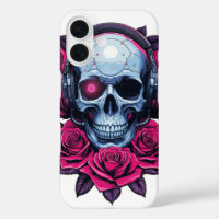 Neon Cyber-mort crâne et Rose blanc