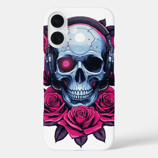 Coques Case-Mate iPhone Neon Cyber-mort crâne et Rose blanc (Verso)
