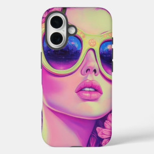 Coque Pour iPhone 16 Neon Dream Girl avec lunettes de soleil florales