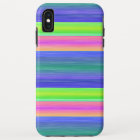 Neon Lime Green Hot Pink Blue Stripes Art Motif