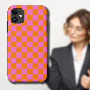 Case-Mate iPhone Case Neon rose Orange À damiers damier Vintage