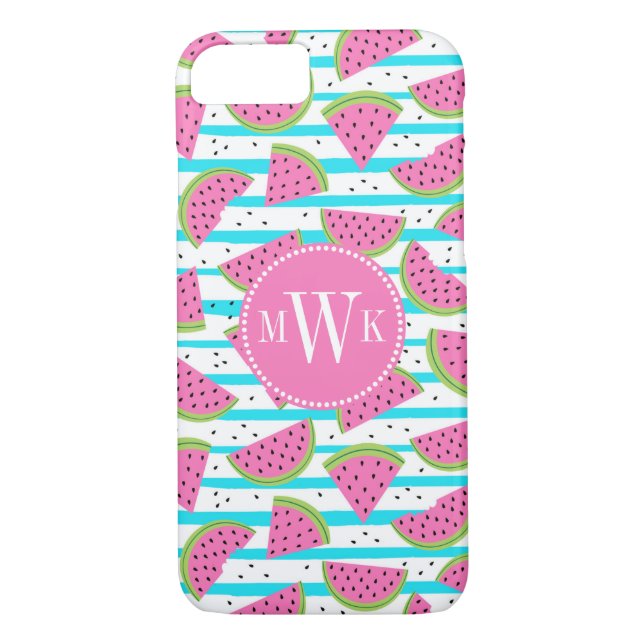 Coques Case-Mate iPhone Neon Watermelon on sur Stripes Motif (Dos)