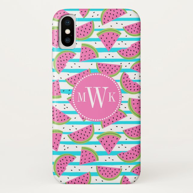 Coques Case-Mate iPhone Neon Watermelon on sur Stripes Motif (Dos)