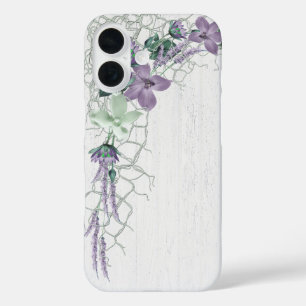 Coque Pour iPhone 16 Net nautique et fleurs sur bois blanchi