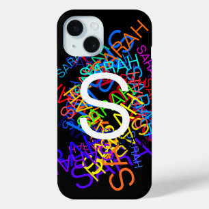 Coque Pour iPhone 15 N'importe quel nom et monogramme Couleurs vives et