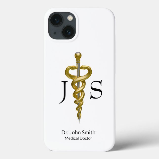 Coques Case-Mate iPhone Noble Médicale Classy Elegant Or Argent Asclepius (Verso)