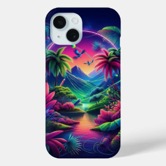 Coque Pour iPhone 15 "Nocturnal Tropical Paradise"