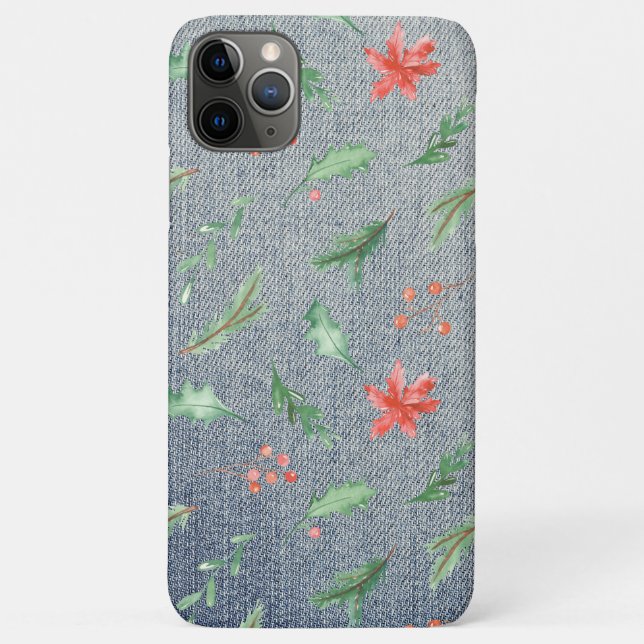 Coques Case-Mate iPhone *~* Noël à Demin Holly Poinsettias (Dos)
