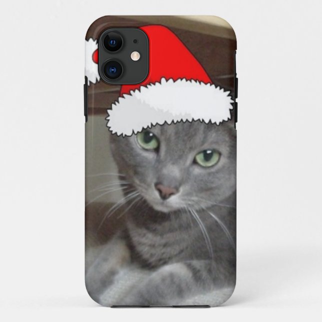 Coques Case-Mate iPhone Noël du chat bleu russe (Dos)