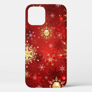 Case-Mate iPhone Case Noël Golden Snowflakes sur Arrière - plan rouge