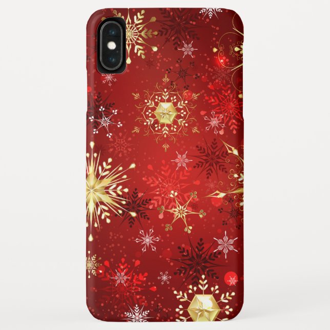 Coques Case-Mate iPhone Noël Golden Snowflakes sur Arrière - plan rouge (Dos)