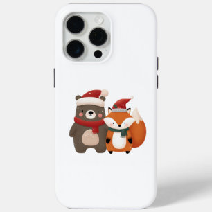 Coque iPhone 15 Pro Max Noël/hiver Mignonne Ours et renard