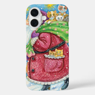 Coques iPhone 16 Noël mignon, Père Noël avec chatons et chats !