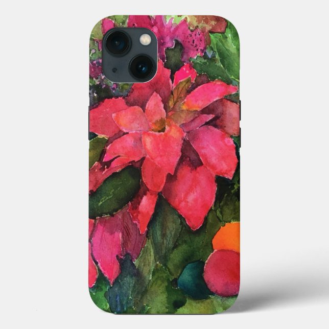Coques Case-Mate iPhone Noel Poinsettia peinture aquarelle originale (Verso)