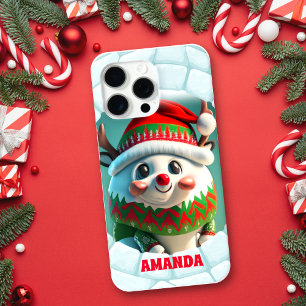 Coque iPhone 15 Pro Max Noël Reindeer 3D Nom personnalisé