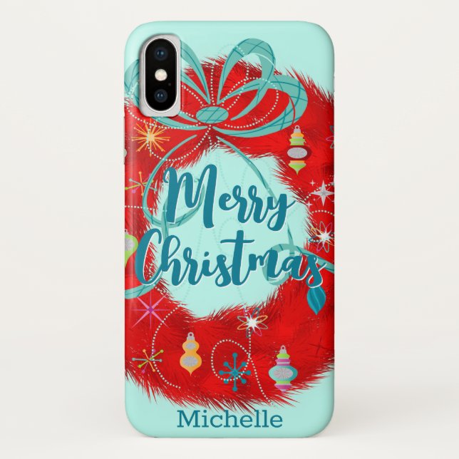 Coques Case-Mate iPhone Noël rétro de la couronne rouge (Dos)